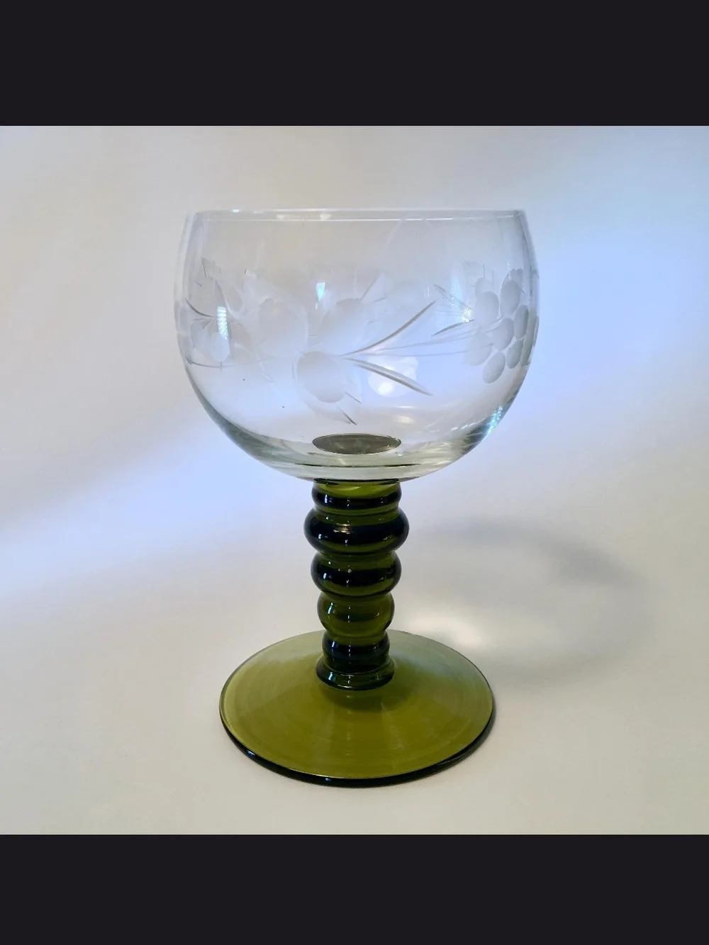 Vintage Roemer Goblets & Cordial Glasses Etched Grapevine Green Beehive Stem